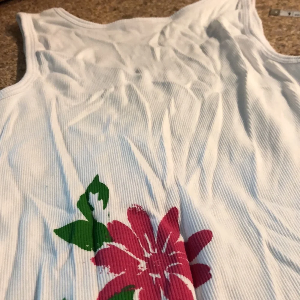 Esprit White Ribbed Floral Tank Top Small - Picture 9 of 13